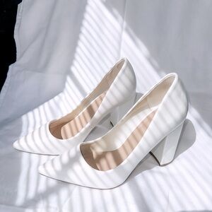 Brand new White leather block heels